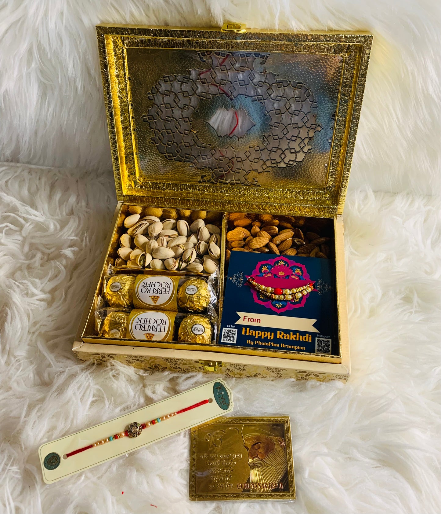 Gold Rakhri Box Combo with fridge magnet