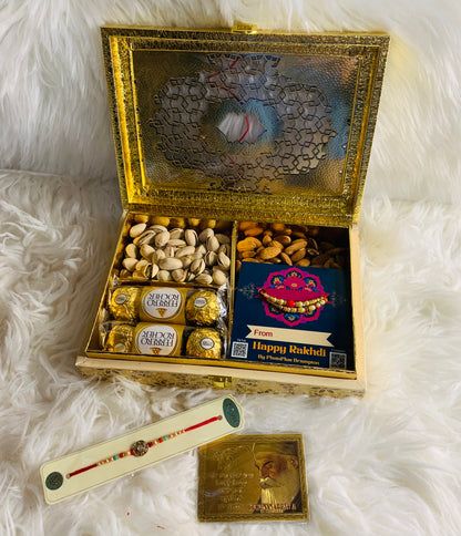 Gold Rakhri Box Combo with fridge magnet