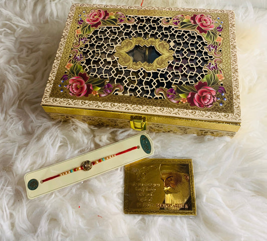Gold Rakhri Box Combo with fridge magnet